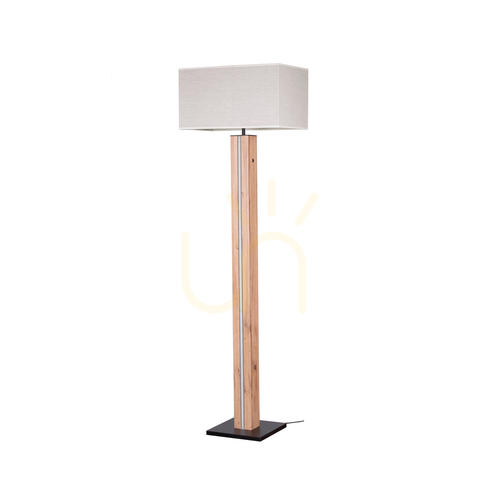 Kontrola Stojací lampa Flamo, dub/černá, béžové stínidlo, 1xE27 + 1xLED 16 W, 45 cm