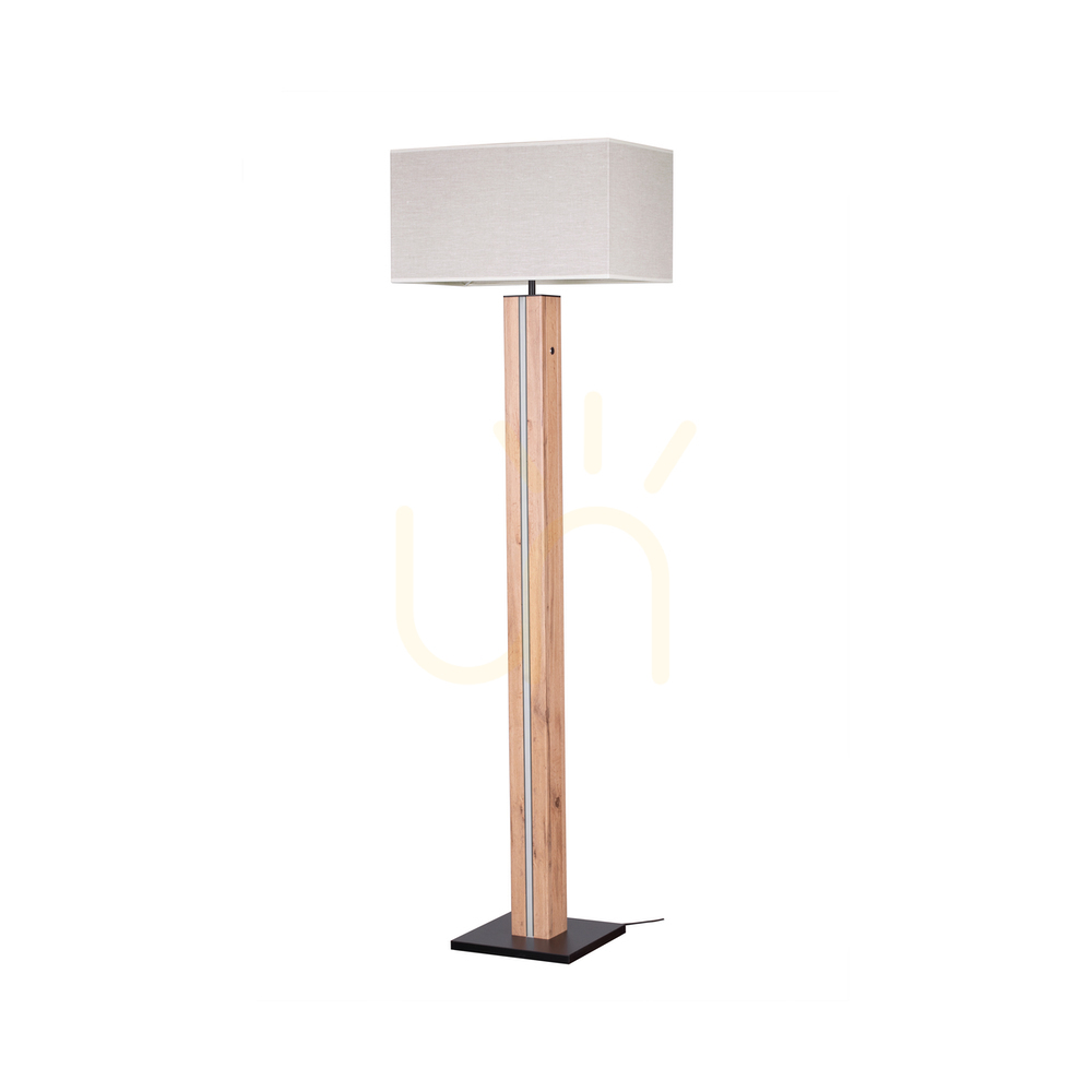 Flamo Floor Lamp, Oak/Black, Beige Lampshade, 1xE27 + 1xLED 16 W, 45 cm