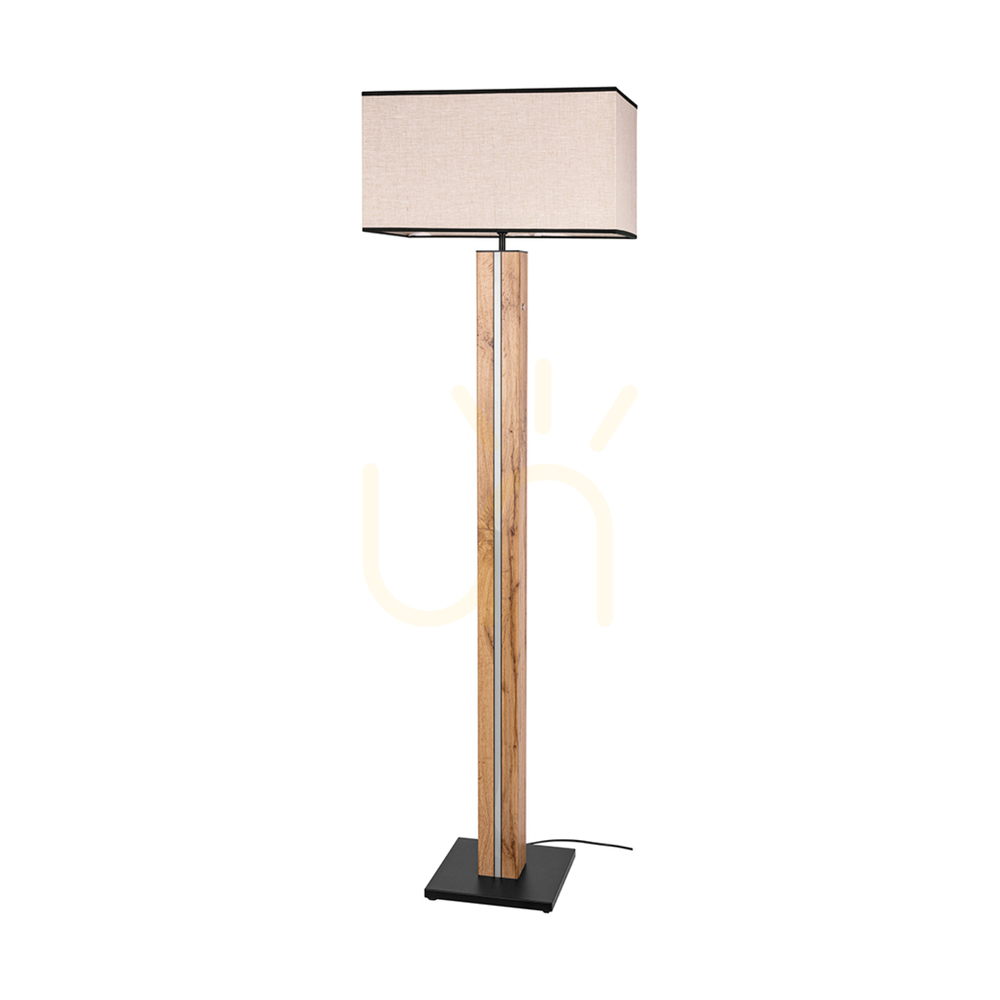 Flamo Floor Lamp, Oak/Black, Beige-Black Lampshade, 1xE27 + 1xLED 16 W, 45 cm