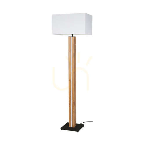 Kontrola Stojací lampa Flamo, dub/černá, bílé stínidlo, 1xE27 + 1x16 W LED, 45 cm