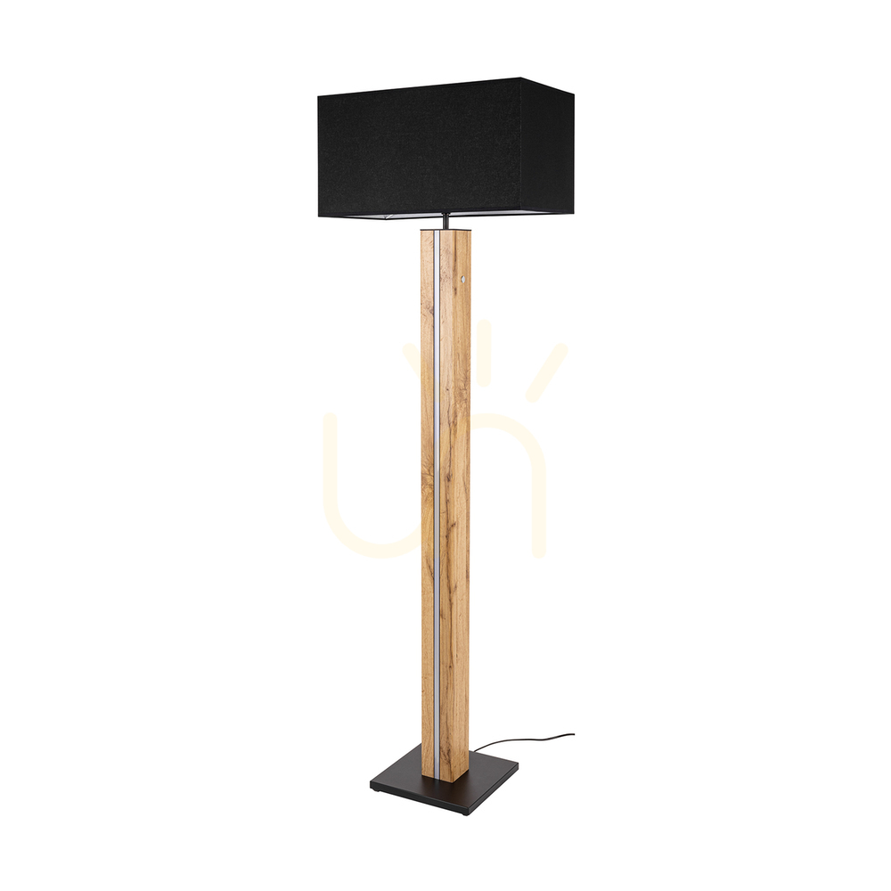 Flamo Floor Lamp, Oak/Black, Black Lampshade, 1xE27 + 1xLED 16 W, 45 cm