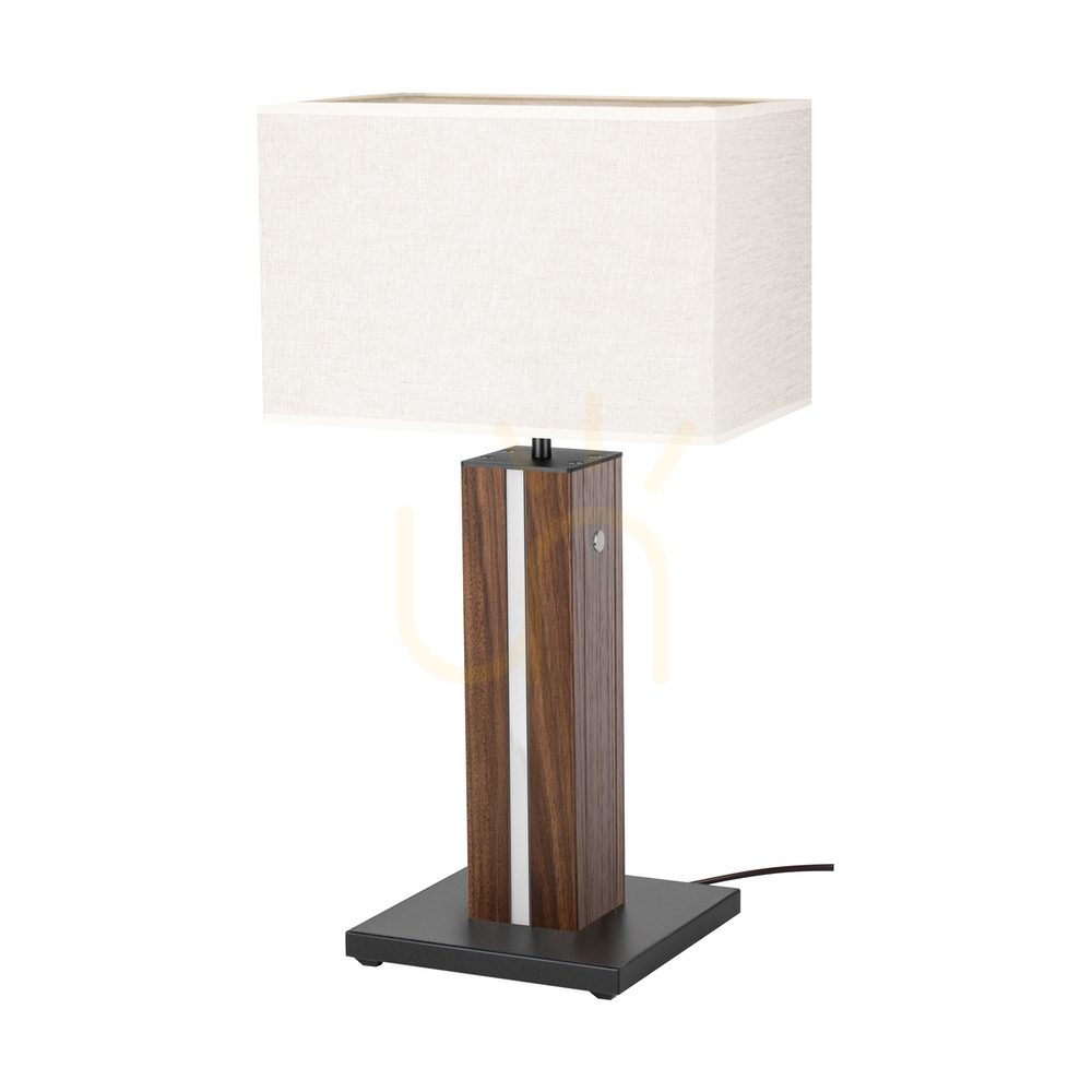 Flamo Table Lamp, Walnut/Black, Beige Lampshade, 1xE27 + 1xLED 4.6 W, 30 cm