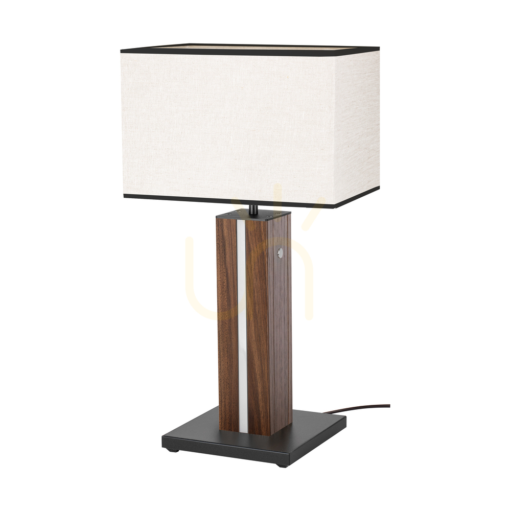 Flamo Table Lamp, Walnut/Black, Beige-Black Lampshade, 1xE27 + 1xLED 4.6 W, 30 cm