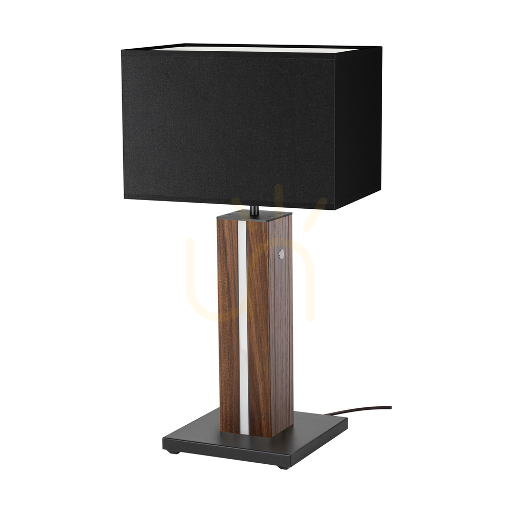 Flamo Table Lamp, Walnut/Black, Black Lampshade, 1xE27 + 1xLED 4.6 W, 30 cm