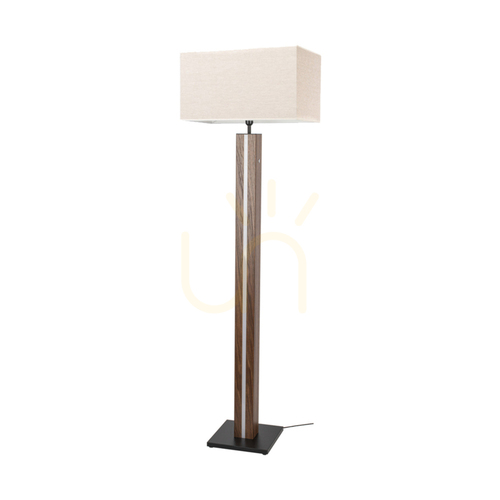 Kontrola Stojací lampa Flamo, ořech/černá, béžové stínidlo, 1xE27 + 1xLED 16 W, 45 cm