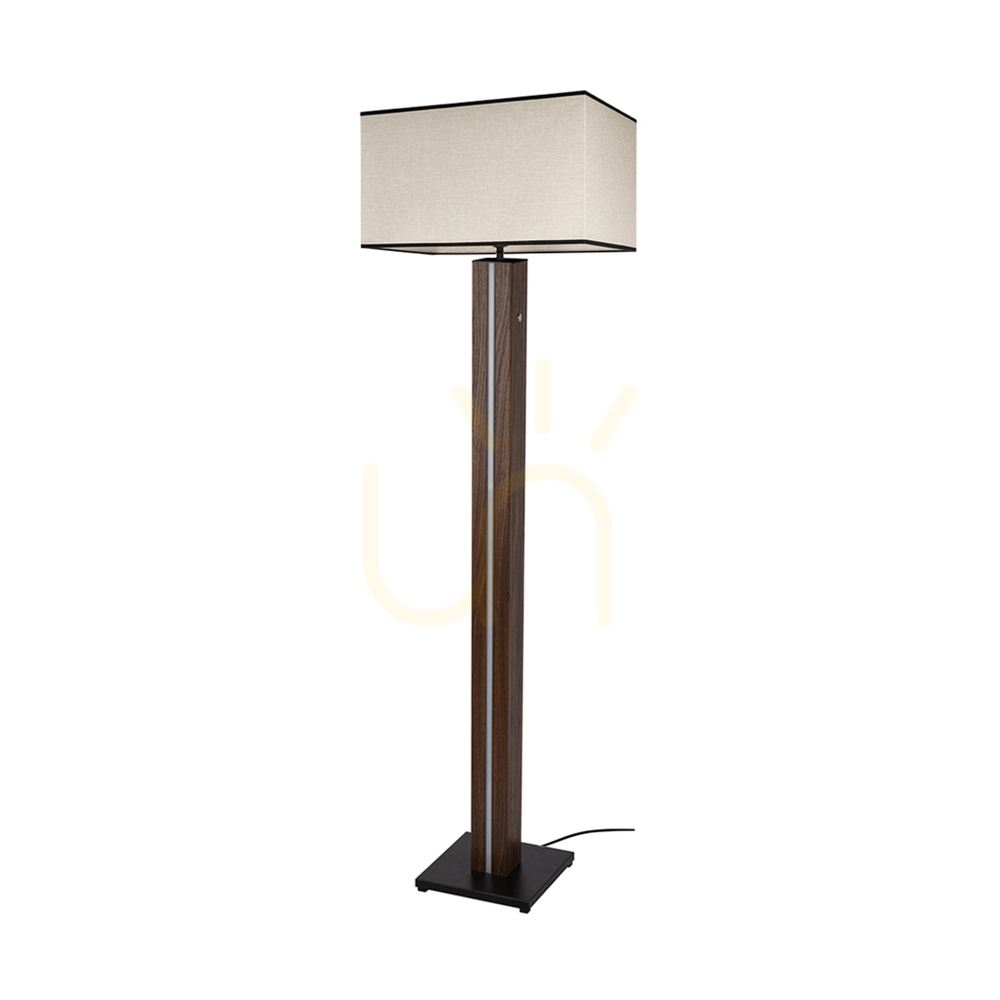 Flamo Floor Lamp, Walnut/Black, Beige-Black Lampshade, 1xE27 + 1xLED 16 W, 45 cm