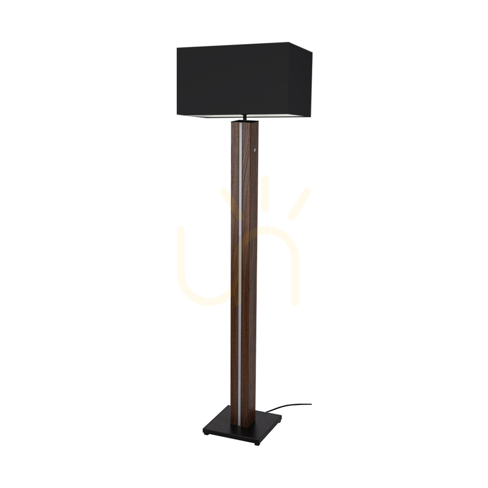 Flamo Floor Lamp, Walnut/Black, Black Lampshade, 1xE27 + 1xLED 16 W, 45 cm