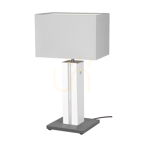 Kontrola Stolní lampa Flamo, ořech/šedá, bílé stínidlo, 1xE27 + 1xLED 4,6 W, 30 cm