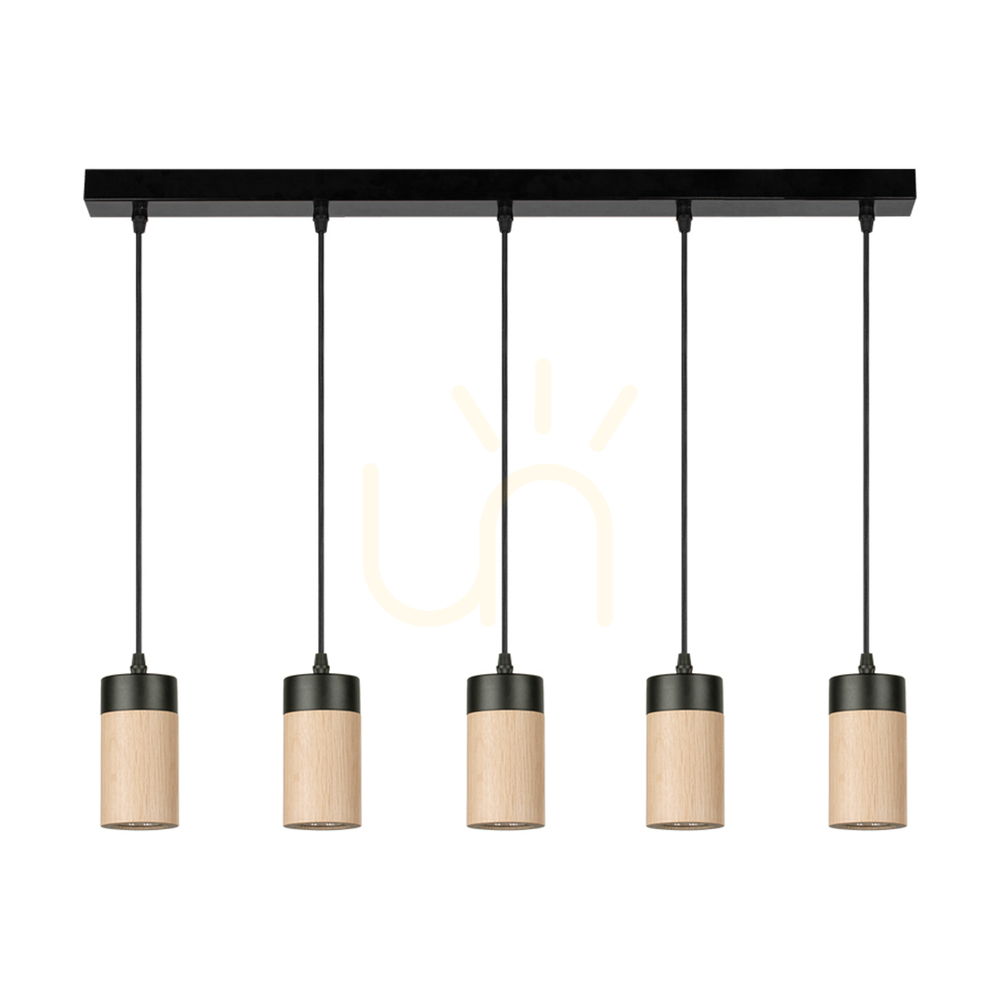 Artemis Pendant Light, Oiled Oak/Black, 5xGU10, 6 W, 100 cm