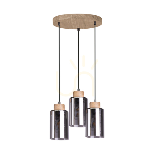 Kontrola Závěsné svítidlo Selva, olejovaný dub, 3xE27, Ø30 cm