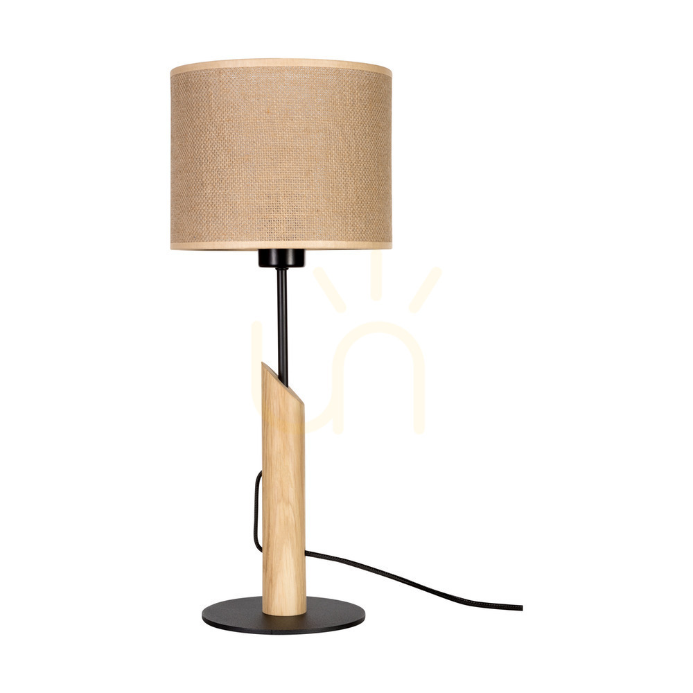 Canva Table Lamp, Oiled Oak/Black, Beige Lampshade, 1xE27, Ø20 cm