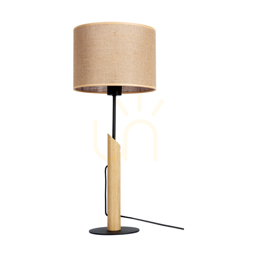 Kontrola Stolní lampa Canva, olejovaný dub/černá, béžové stínidlo, 1xE27, Ø27 cm