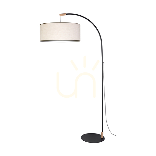 Kontrola Stojací lampa Brindille, olejovaný dub/černá, béžovo-černé stínidlo, 1xE27, 94 cm