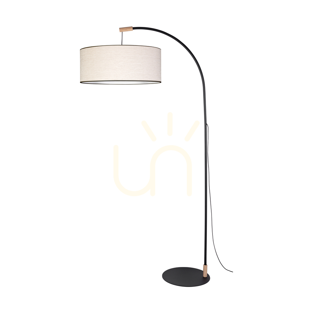 Brindille Floor Lamp, Oiled Oak/Black, Beige-Black Lampshade, 1xE27, 94 cm
