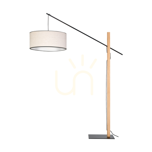 Kontrola Stojací lampa Savra, olejovaný dub/černá, béžovo-černé stínidlo, 1xE27, 160 cm