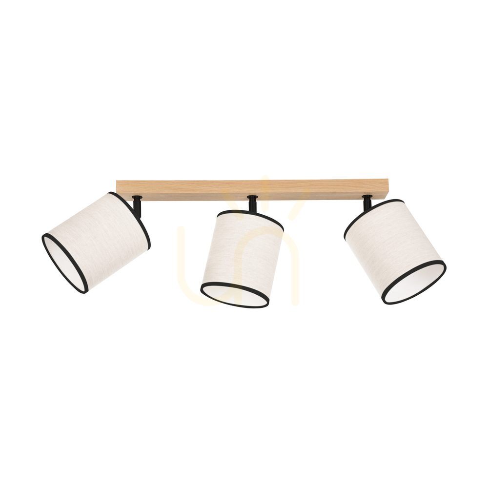 Dreva Ceiling Lamp, Oiled Oak, Beige-Black Shade, 3xE27, 67 cm
