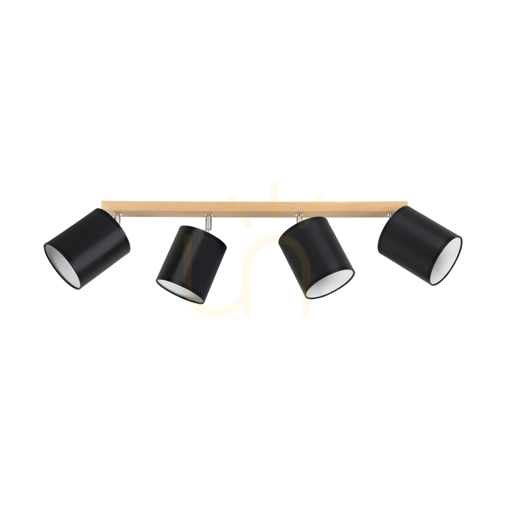 Dreva Ceiling Light, Oiled Oak, Black Shade, 4xE27, 90 cm
