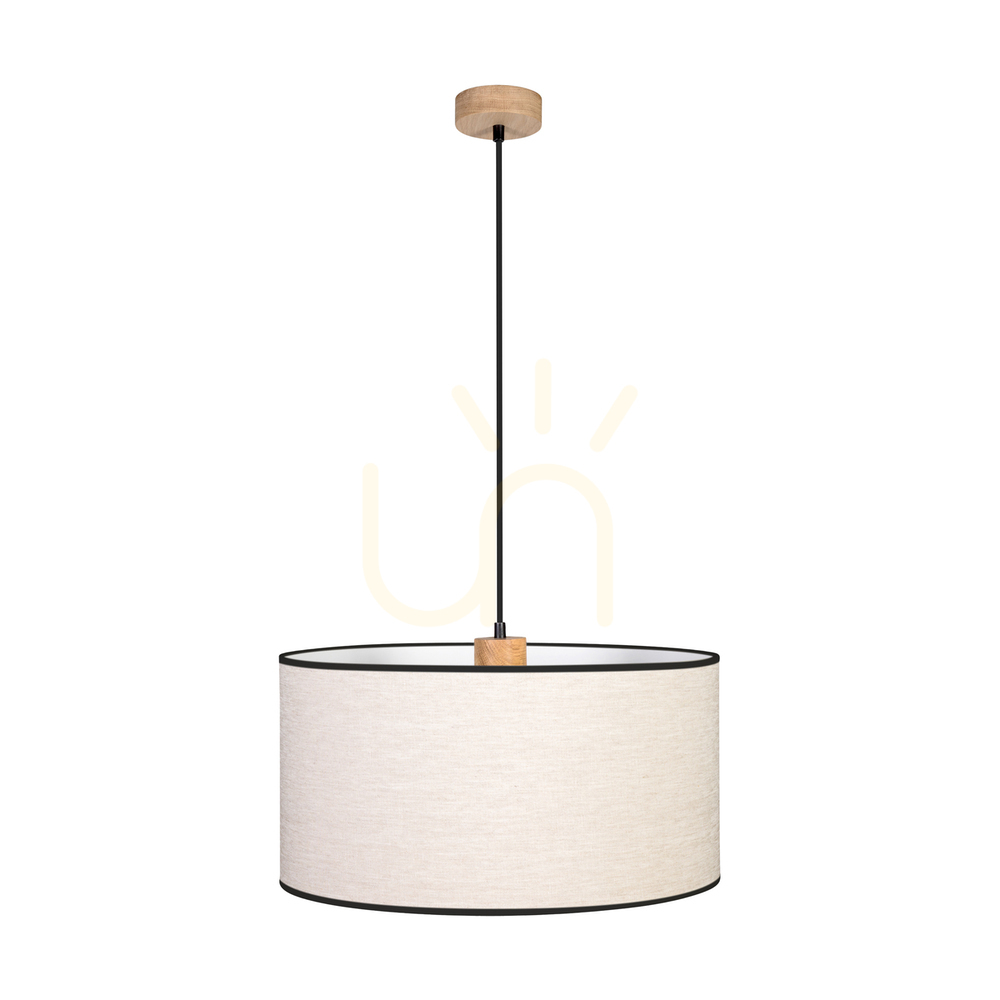 Dreva Pendant Light, Oiled Oak, Beige-Black Shade, 1xE27, Ø50 cm
