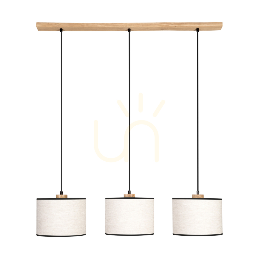 Dreva Pendant Light, Oiled Oak, Beige-Black Shade, 3xE27, 100 cm