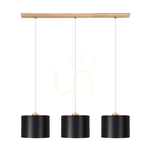 Kontrola Závěsné svítidlo Dreva, olejovaný dub, černý stínidlo, 3xE27, 100 cm