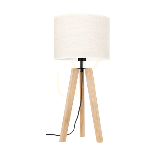 Kontrola Stolní lampa Solea, olejovaný dub/černá, béžový stínidlo, 1xE27, Ø30 cm