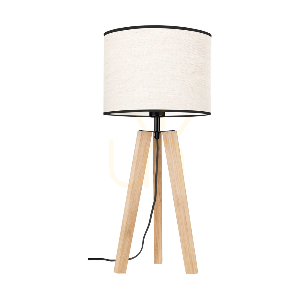 Solea Table Lamp, Oiled Oak/Black, Beige-Black Lampshade, 1xE27, Ø30 cm