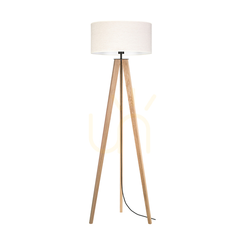 Kontrola Stojací lampa Solea, olejovaný dub/černá, béžové stínidlo, 1xE27, Ø50 cm