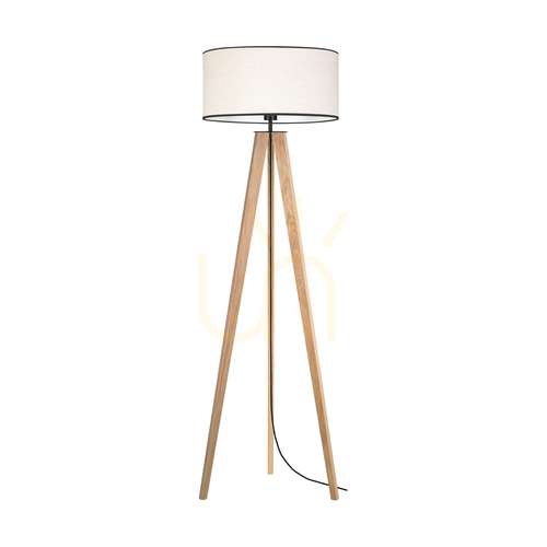 Kontrola Stojací lampa Solea, olejovaný dub/černá, béžovo-černé stínidlo, 1xE27, Ø50 cm