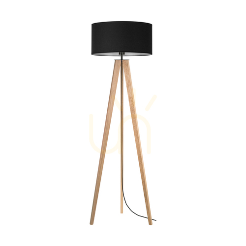 Kontrola Stojací lampa Solea, olejovaný dub/černá, černé stínidlo, 1xE27, Ø50 cm