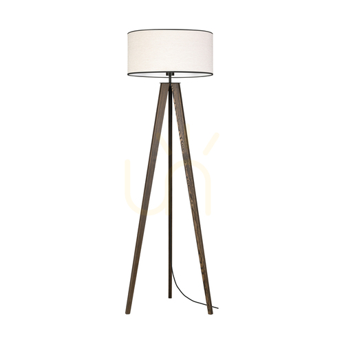 Kontrola Stojací lampa Solea, ořech/černá, béžovo-černý stínidlo, 1xE27, Ø50 cm