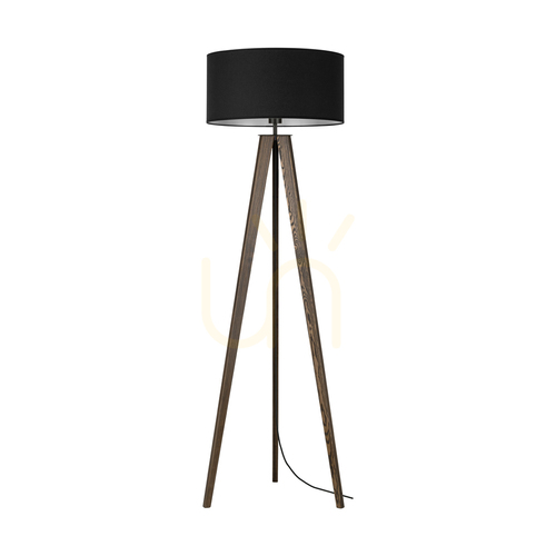 Kontrola Stojací lampa Solea, ořech/černá, černé stínidlo, 1xE27, Ø50 cm