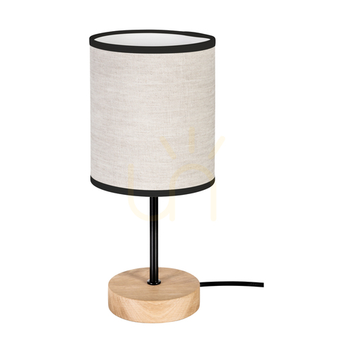 Kontrola Stolní lampa Dreva, olejovaný dub/černá, béžovo-černý stínidlo, 1xE27, Ø13 cm
