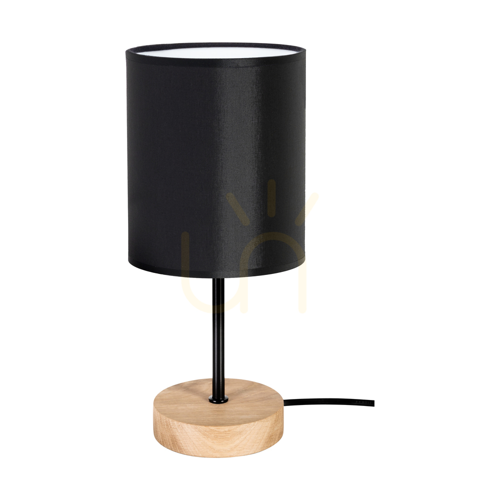 Stolní lampa Dreva, olejovaný dub/černá, černé stínidlo, 1xE27, Ø13 cm
