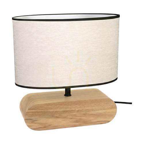 Kontrola Stolní lampa Braze, olejovaný dub/černá, béžovo-černé stínidlo, 1xE27, 30 cm