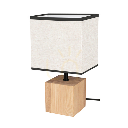 Kontrola Stolní lampa Arden, olejovaný dub/černá, béžovo-černé stínidlo, 1xE27, 17 cm