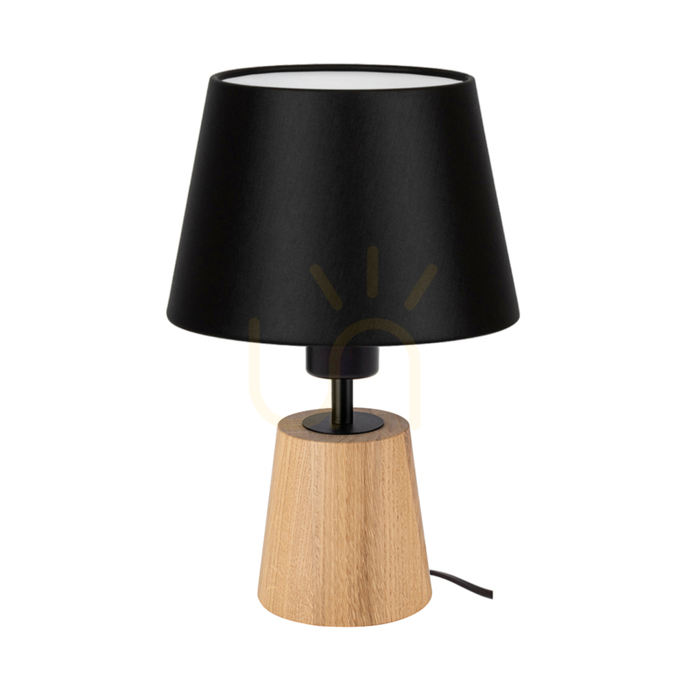 Arden Table Lamp, Oiled Oak/Black, Black Lampshade, 1xE27, Ø20 cm