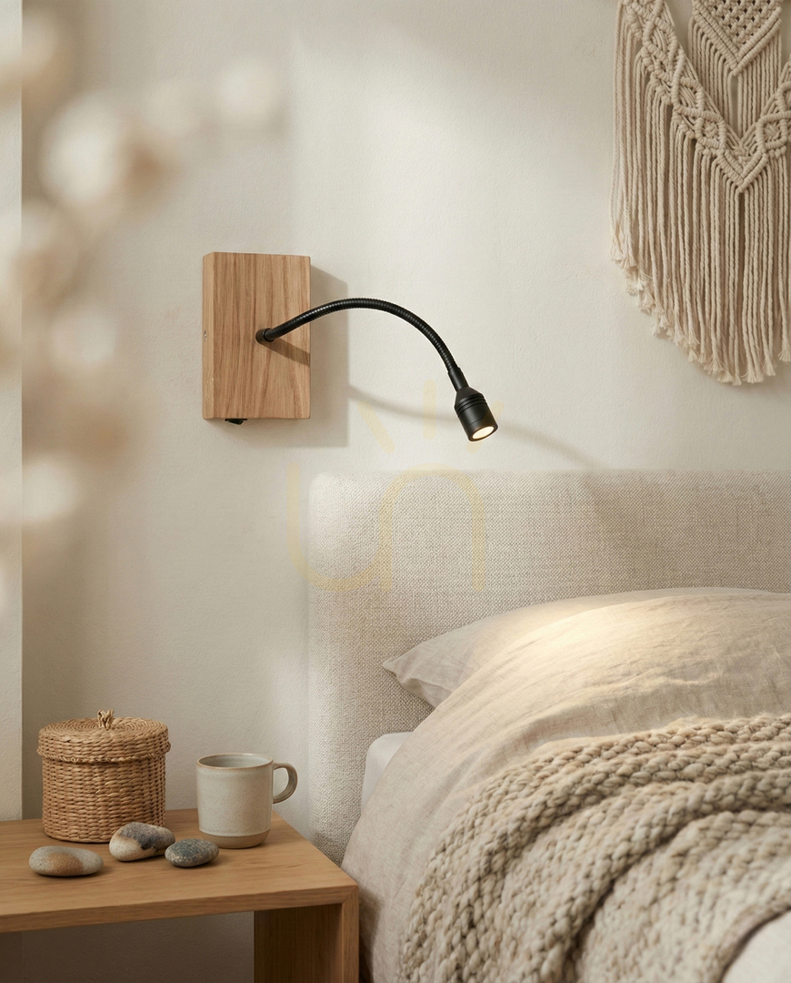 Pohled Nástěnné svítidlo Lector, olejovaný dub/černá, 1xLED 2,8 W, 12 cm Nástěnné svítidlo Lector, olejovaný dub/černá, 1xLED 2,8 W, 12 cm