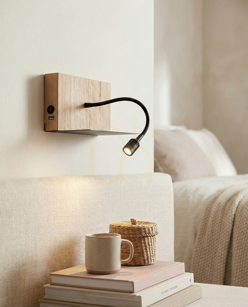 Pohled Nástěnné svítidlo Lector, olejovaný dub/černá, 1xLED 2,8 W, 19 cm Nástěnné svítidlo Lector, olejovaný dub/černá, 1xLED 2,8 W, 19 cm