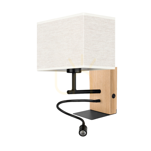 Kontrola Nástěnné svítidlo Lector, olejovaný dub/černá, béžový stínidlo, 1xE27 + 1xLED 2,8 W, 22 cm