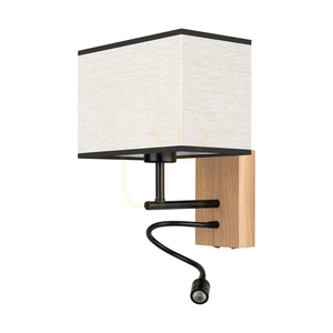 Nástěnné svítidlo Lector, olejovaný dub/černá, béžovo-černý stínidlo, 1xE27 + 1xLED 2,8 W, 22 cm 0 Nástěnné svítidlo Lector, olejovaný dub/černá, béžovo-černý stínidlo, 1xE27 + 1xLED 2,8 W, 22 cm small 0