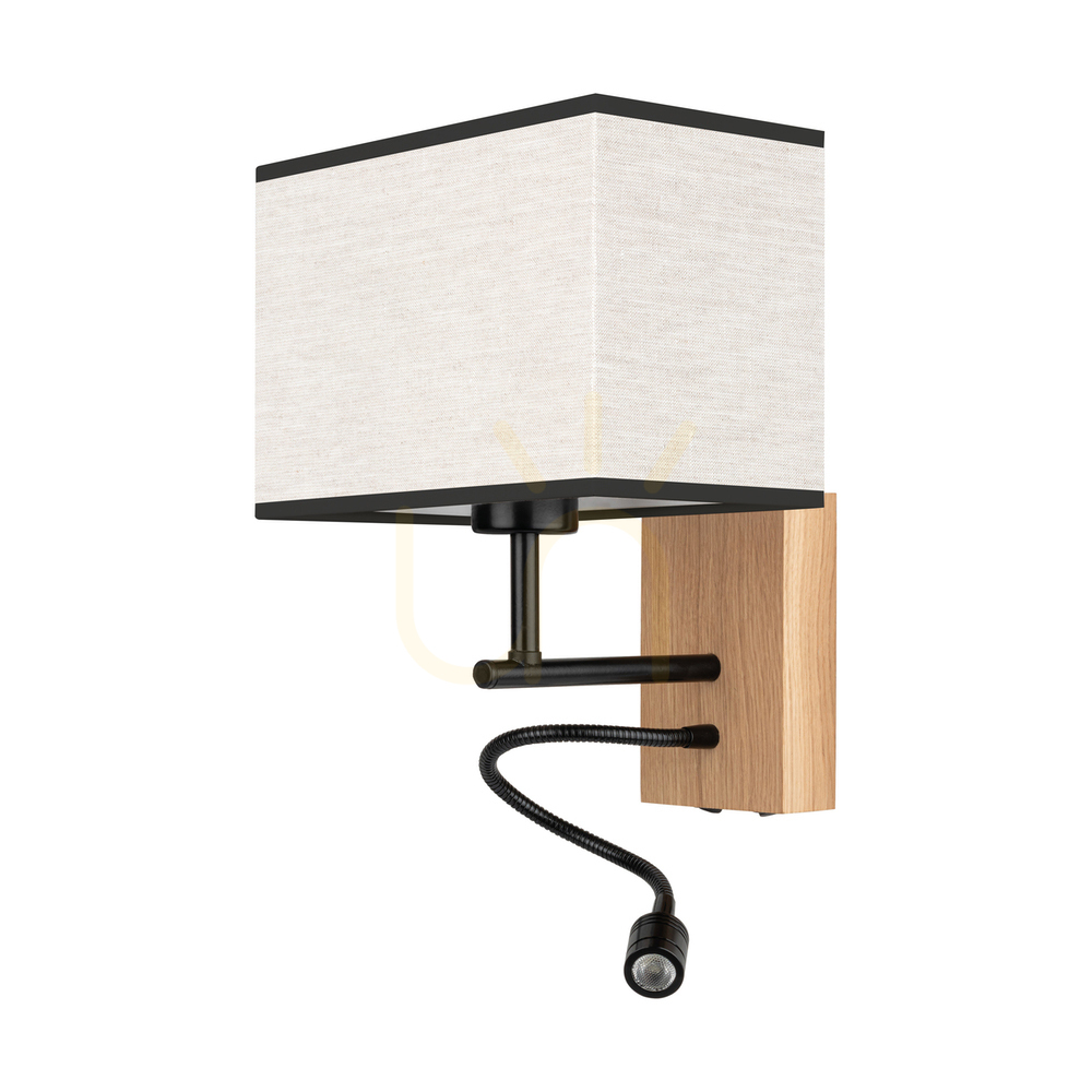 Lector Wall Sconce, Oiled Oak/Black, Beige-Black Shade, 1xE27 + 1xLED 2.8 W, 22 cm