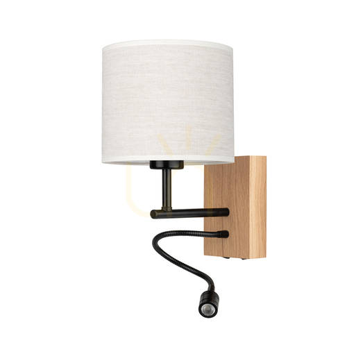 Kontrola Nástěnné svítidlo Lector, olejovaný dub/černá, béžový stínidlo, 1xE27 + 1xLED 2,8 W, 21,5 cm