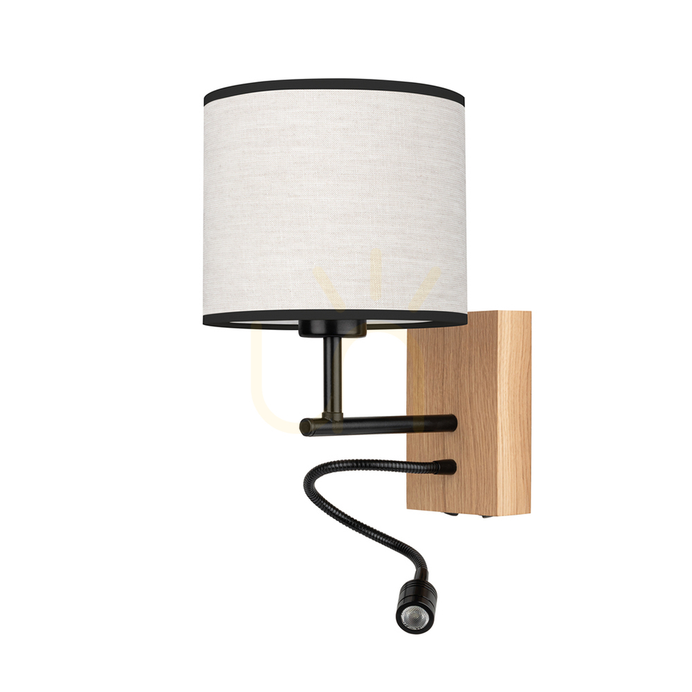 Kontrola Nástěnné svítidlo Lector, olejovaný dub/černá, béžovo-černý stínidlo, 1xE27 + 1xLED 2,8 W, 21,5 cm Nástěnné svítidlo Lector, olejovaný dub/černá, béžovo-černý stínidlo, 1xE27 + 1xLED 2,8 W, 21,5 cm