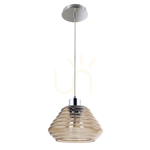 Kontrola Závěsné svítidlo Bali 1xE27 60 W, chrom/hnědá/čirá, Ø 15 cm