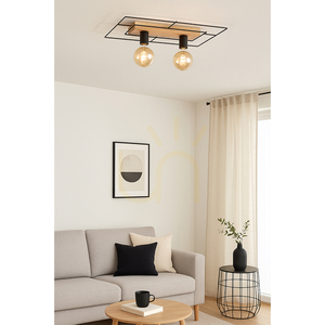 Stropní svítidlo Chester, 2xE27, Max. 60 W, olejovaný dub/černá, 58 cm small 1