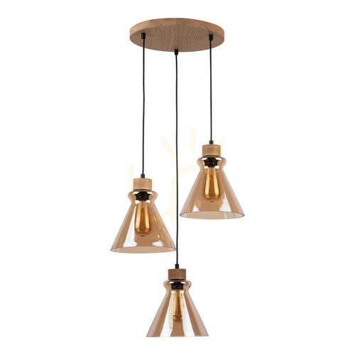 Kontrola Závěsné svítidlo Serena, 3xE27, max.. 60 W, olejovaný dub / černé PVC / hnědá, Ø 40 cm