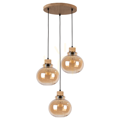 Kontrola Závěsné svítidlo Serena, 3xE27, max.. 60 W, olejovaný dub / černé PVC / hnědá, Ø 40 cm