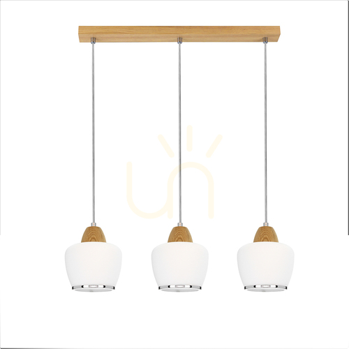 Kontrola Závěsné svítidlo Rondas, 3xE14, max.. 40 W, olejovaný dub / čirý / bílý / chrom, 53 cm