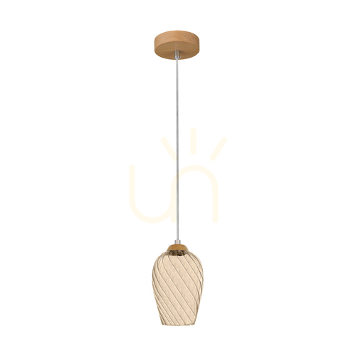 Kontrola Závěsné svítidlo Minevra, 1xE14, Max. 40 W, olejovaný dub / průhledné PVC / hnědá, Ø 17,5 cm
