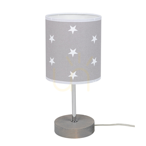 Kontrola Stolní lampa Fiete, 1xE27, Max. 25 W, borovice mořená do šeda / chrom / šedobílá, Ø 13 cm